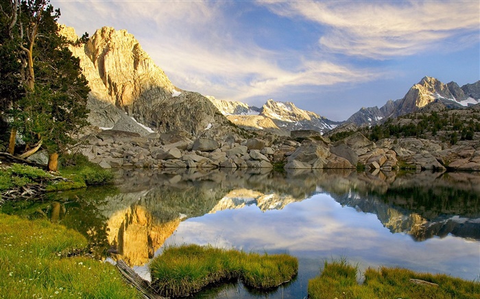 Пруд, скалы, горы, отражение обои,s изображение