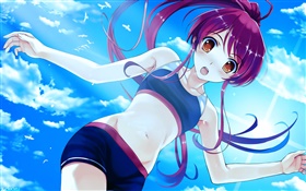 Фиолетовый длинные волосы аниме девушка HD обои