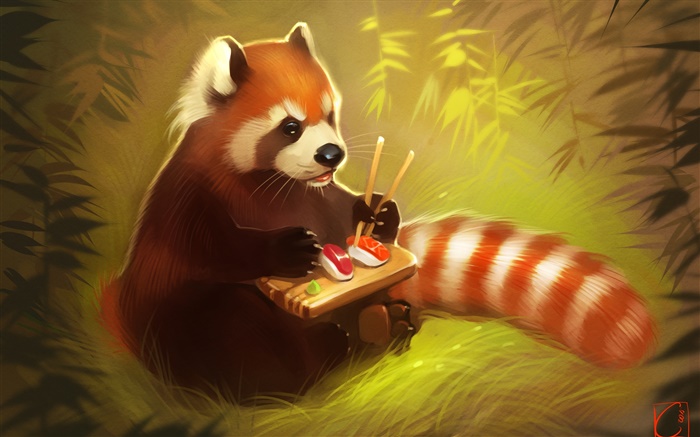 Красная панда еды есть, суши, медведь, творческая картина обои,s изображение