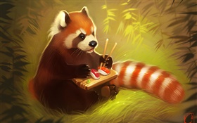 Красная панда еды есть, суши, медведь, творческая картина