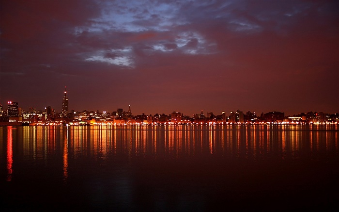 Река, вода отражение, город, огни, ночь обои,s изображение