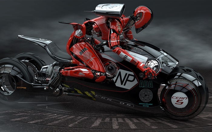 Робот водить мотоцикл, хай-тек обои,s изображение