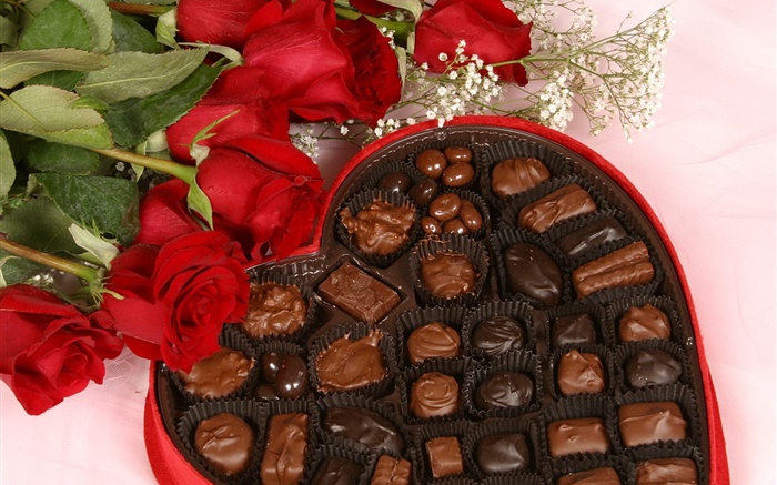 Романтический подарок, розы и шоколад обои,s изображение