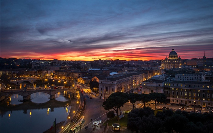 Рим, Италия, Ватикан, вечер, закат, дома, река, мосты обои,s изображение