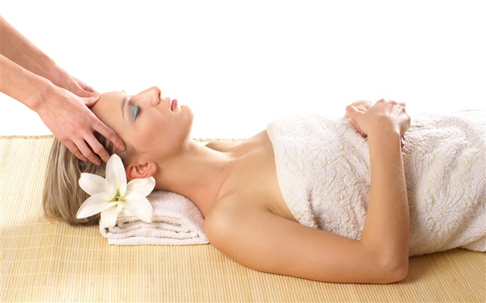 SPA, девушка, массаж, цветок, полотенца обои,s изображение