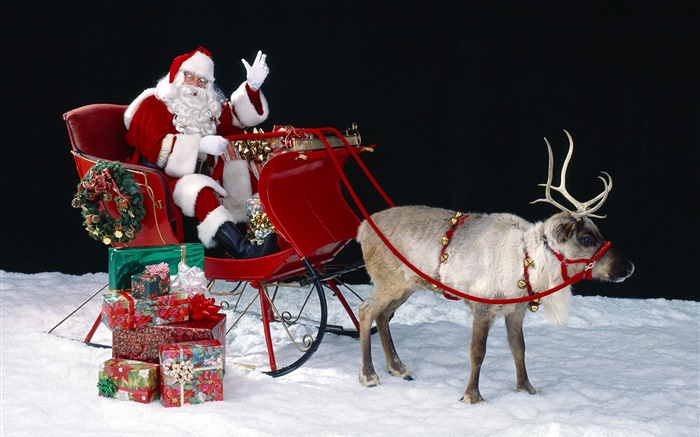 Санта, олени, сани, подарки, рождественские темы обои,s изображение