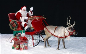Санта, олени, сани, подарки, рождественские темы HD обои
