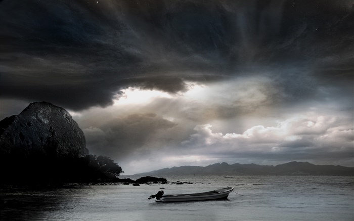 Море, лодки, облака обои,s изображение