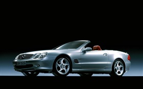Серебряный Mercedes-Benz сторона автомобиля вид, черный фон HD обои