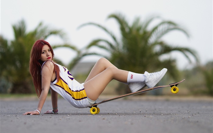 Скейт, дорога, спортивная девушка обои,s изображение