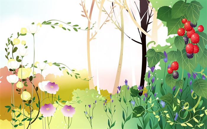 Весна тематические, деревья, листья, ягоды, векторные картинки обои,s изображение