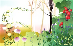 Весна тематические, деревья, листья, ягоды, векторные картинки