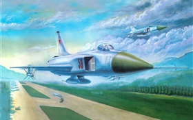 Су-15 истребитель, взлет, искусство рисования HD обои