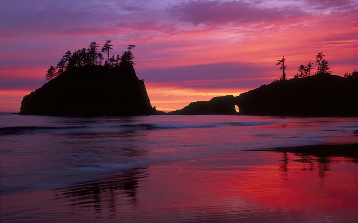 Закат, вечер, море, красное небо, пляж, остров обои,s изображение