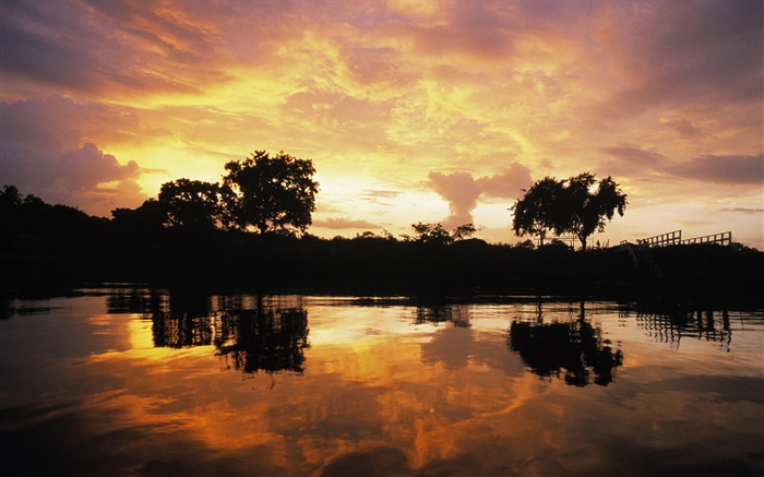 Закат над лес, озеро, Гайана обои,s изображение