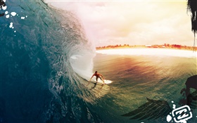 Surf, море, закат, креативный дизайн HD обои