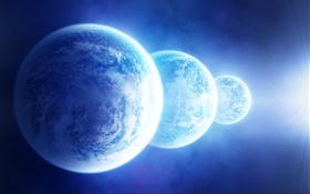 Три синие планеты HD обои