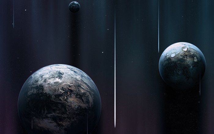 Три планеты, космос, кометы обои,s изображение