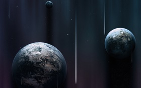 Три планеты, космос, кометы HD обои