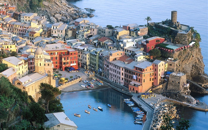 Вид сверху Cinque Terre в Италии обои,s изображение