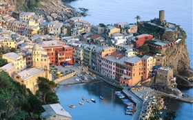 Вид сверху Cinque Terre в Италии HD обои