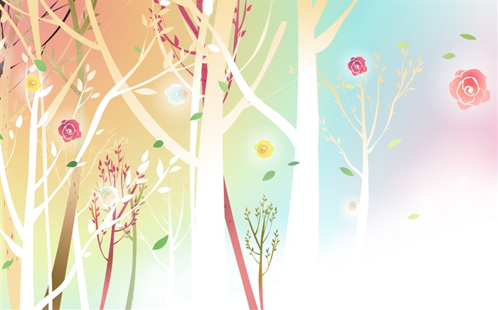 Деревья, цветы, весна, вектор дизайн обои,s изображение