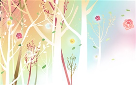 Деревья, цветы, весна, вектор дизайн HD обои