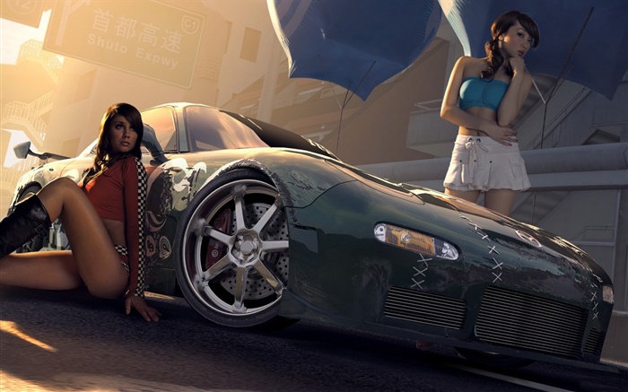 Две девушки с Mazda автомобиля обои,s изображение