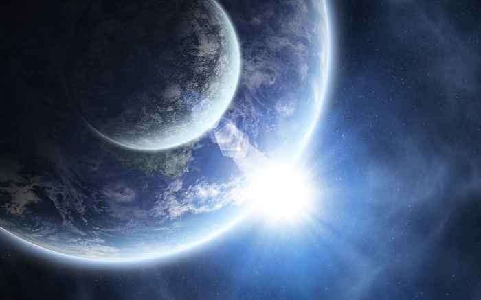 Две планеты, космические, ярко, синий обои,s изображение