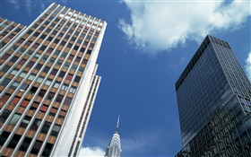 США, Нью-Йорк, здания, вид сверху, облака