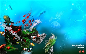Под водой, море, рыба, монитор, ДНК, креативный дизайн HD обои