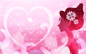 Векторный дизайн девушка, розовый стиль, любовь сердце