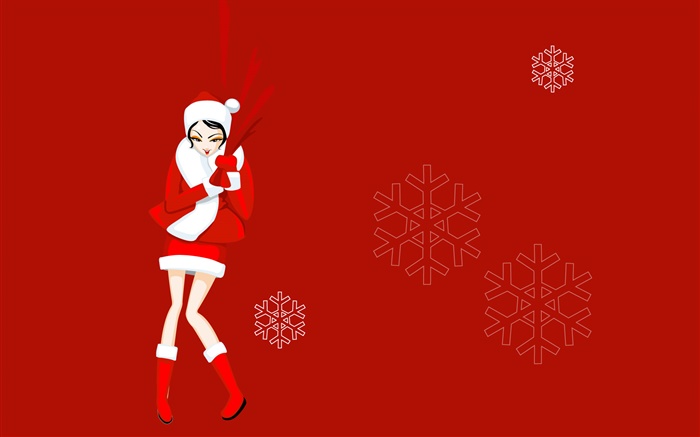 Векторные картинки, Рождество девушка, красное платье, Снежинка обои,s изображение