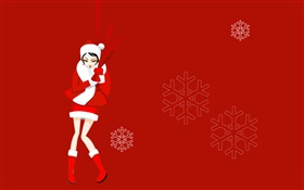Векторные картинки, Рождество девушка, красное платье, Снежинка