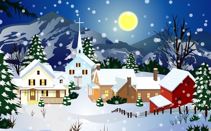 Векторные картинки, толстый снег, дом, луна, Рождество обои,s изображение