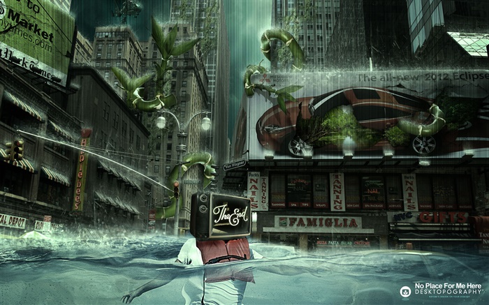 Вода, город, дождь, креативный дизайн, конец света обои,s изображение