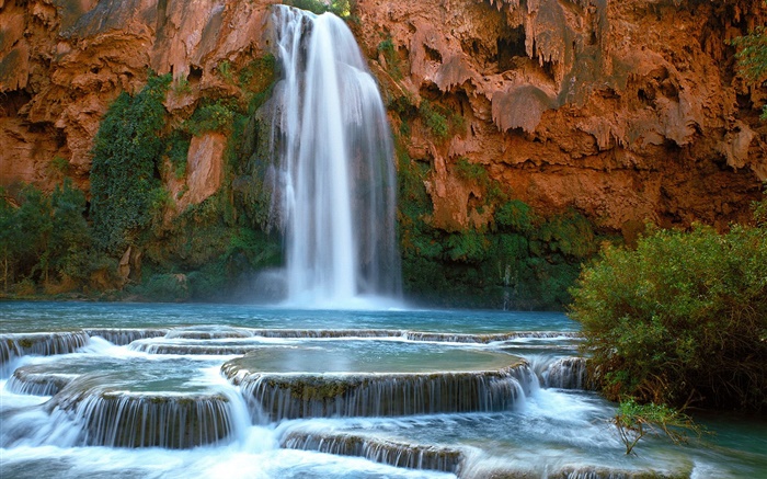 Водопады, скалы, скалы, озеро, ручей обои,s изображение