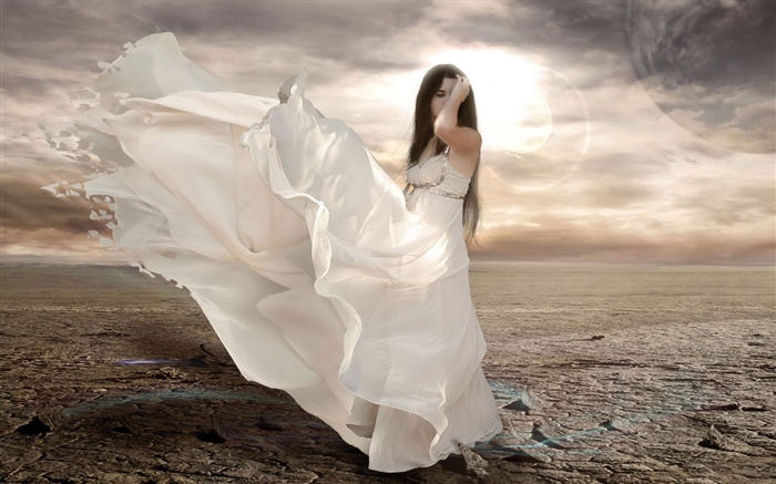 Белое платье фантазии девушка, ветер, солнце обои,s изображение