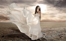 Белое платье фантазии девушка, ветер, солнце HD обои