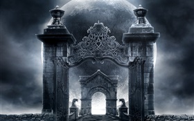 Ведьмы ворота замка, луна, креативный дизайн HD обои