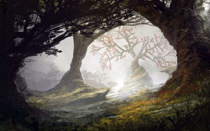 Художественная роспись, лес, деревья обои,s изображение