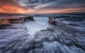 Австралия, Новый Южный Уэльс, Королевский национальный парк, берег, море, скалы, рассвет HD обои