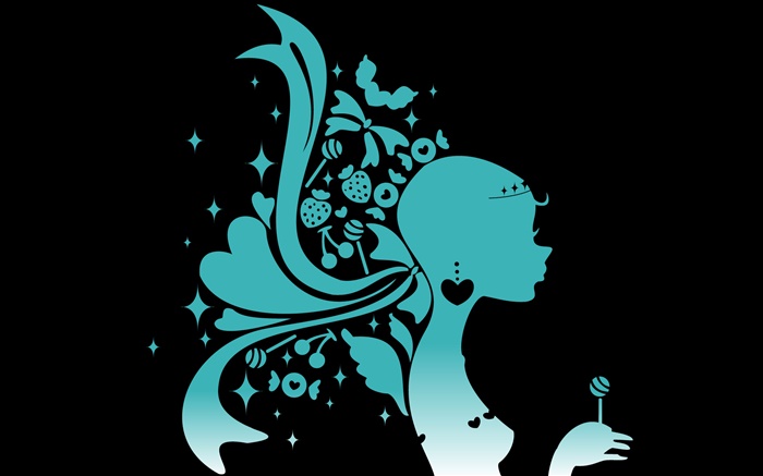 Синий стиль, вектор девушки, молодые, конфеты, клубника обои,s изображение