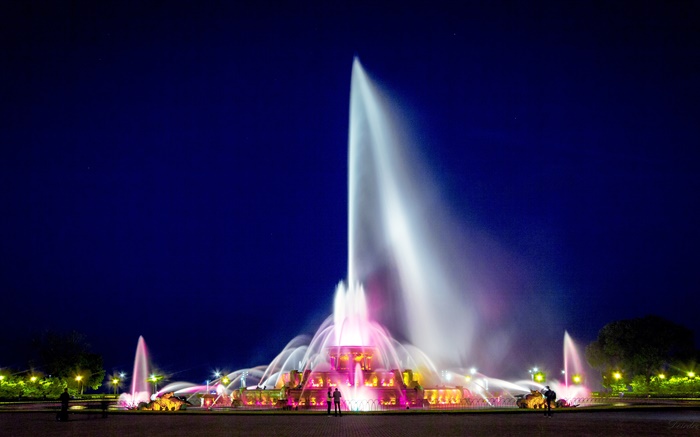 Букингемский фонтан, Чикаго, Грант Парк, США, ночь, огни обои,s изображение