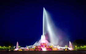 Букингемский фонтан, Чикаго, Грант Парк, США, ночь, огни