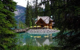Канада, Изумрудное озеро, Национальный парк Йохо, лес, озеро, дом HD обои