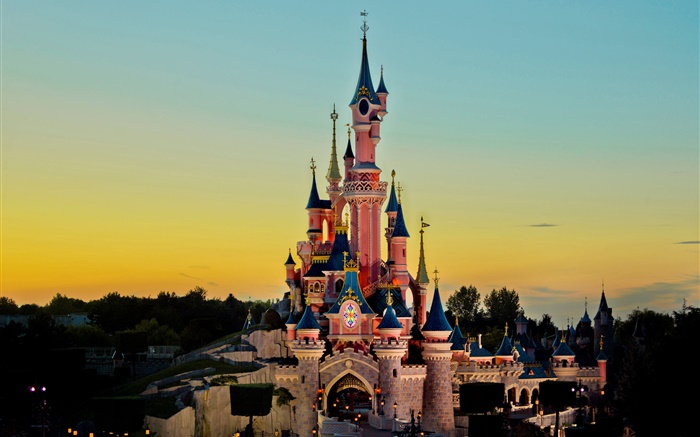 Диснейленд, замок, закат, сумерки обои,s изображение