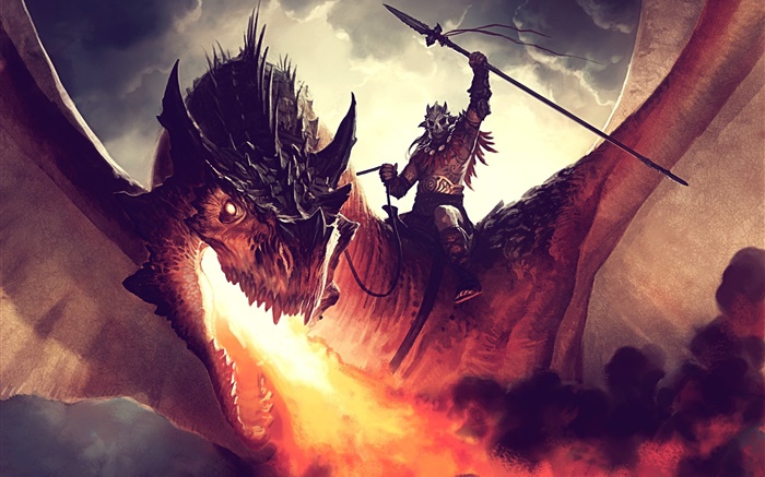 Дракон всадник, огонь, художественная роспись обои,s изображение