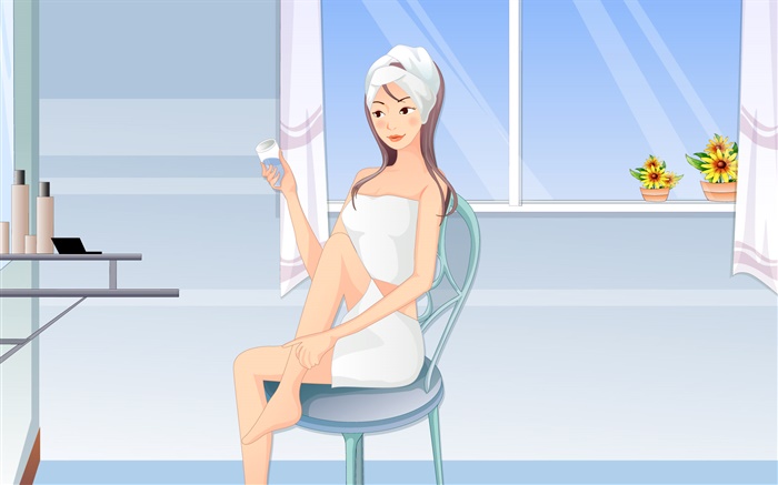 Девушка после ванны, сидеть на стуле, векторные картинки обои,s изображение