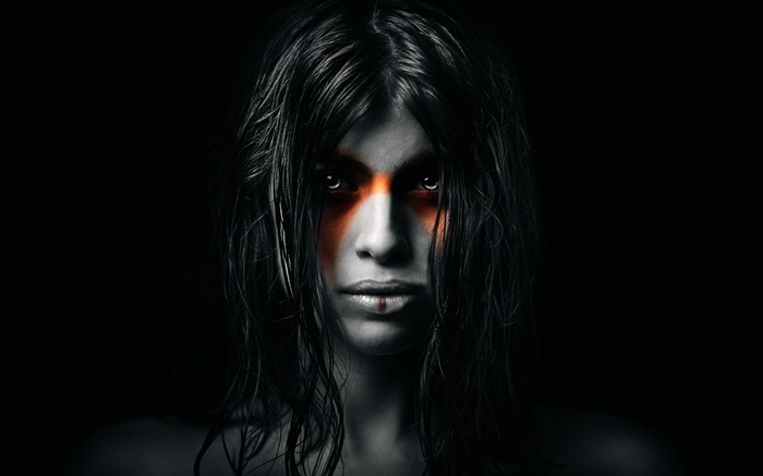 Девочка портрет, макияж, черный стиль обои,s изображение